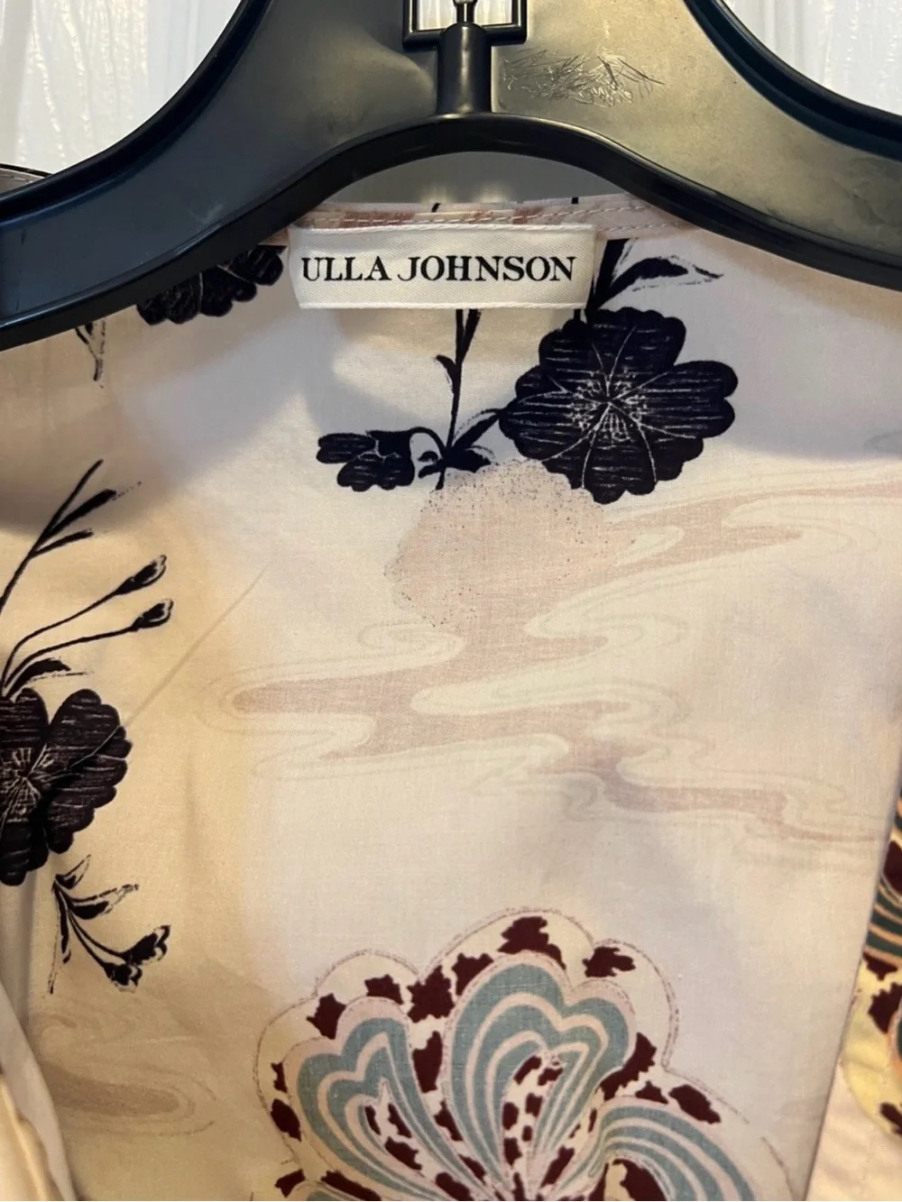 Floral Ruffle Wrap Blouse in Cream and Black - Women's Top